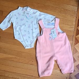 NWT Deadstock 90s Fleece Overall And Bear Onsie Set